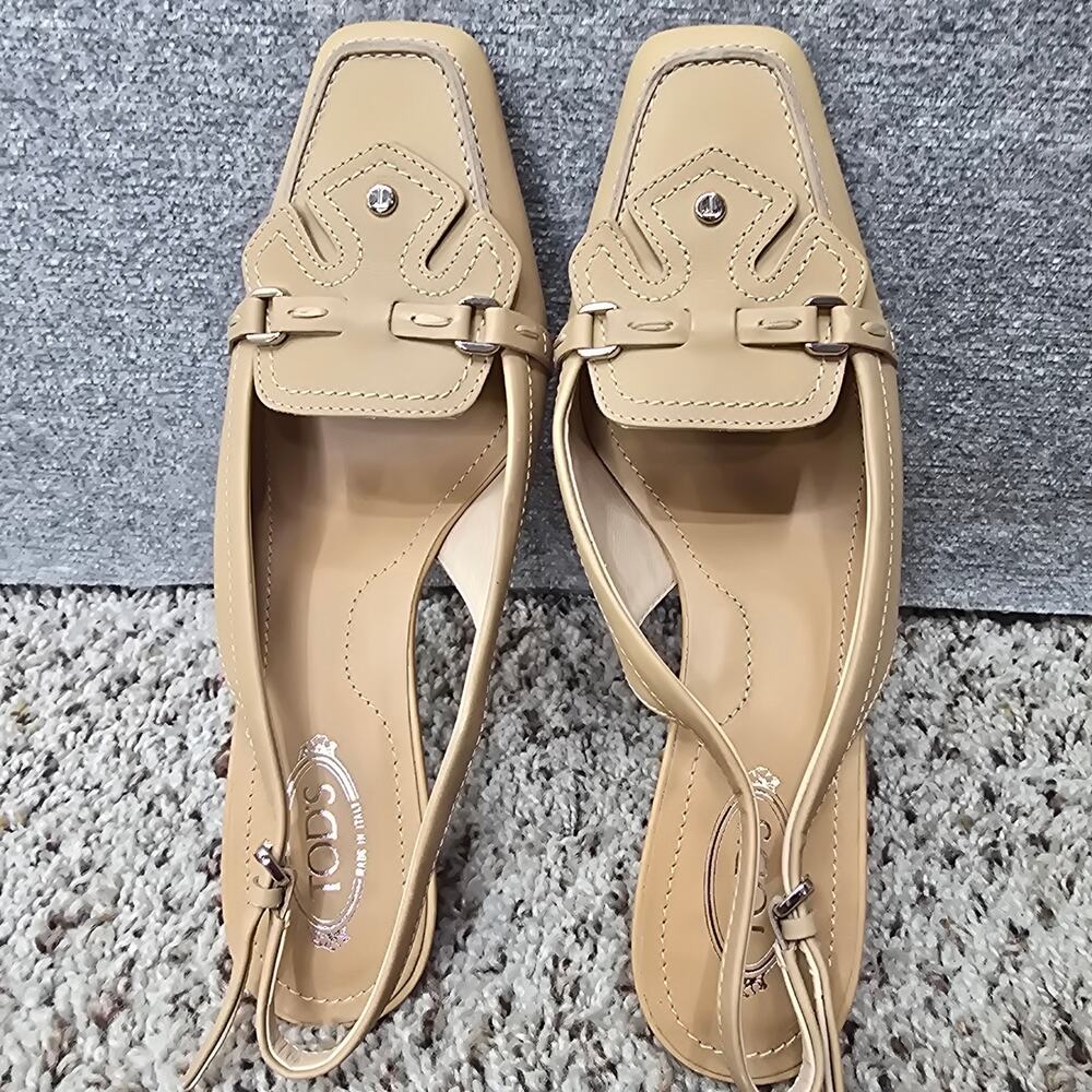 TOD'S LOAFER SLINGBACK LEATHER PUMPS, SIZE 6 - Picture 2 of 10
